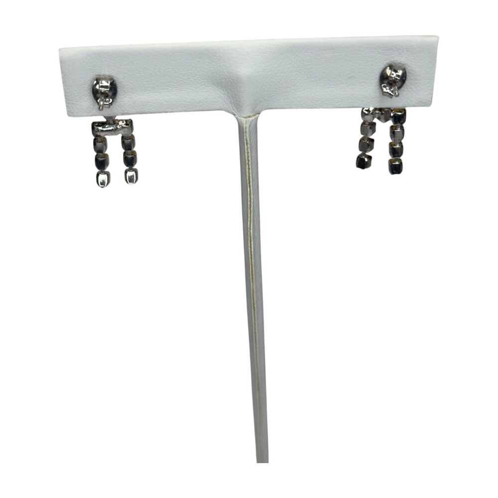 Vintage Silver-Tone Clear Rhinestones Prong Stud Earrings Women Fashion Jewelry - Picture 3 of 6